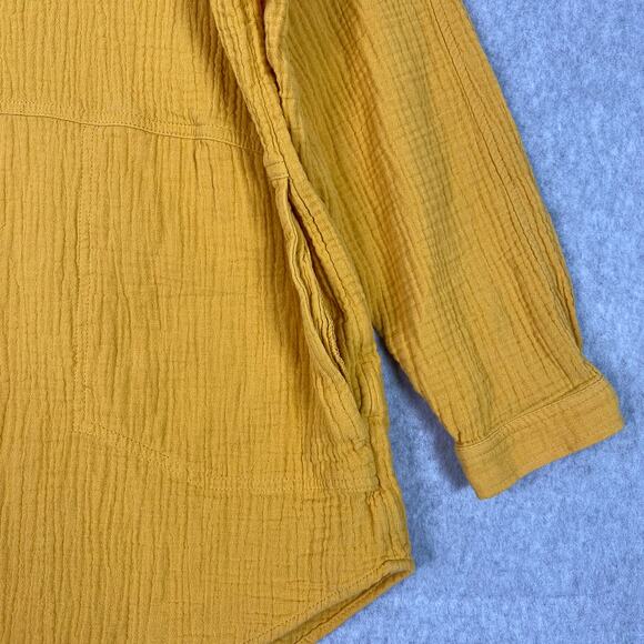 Soft Surroundings Yellow 100% Cotton Gauze Long Sleeve Button Up Shirt Sz Large - Picture 3 of 8
